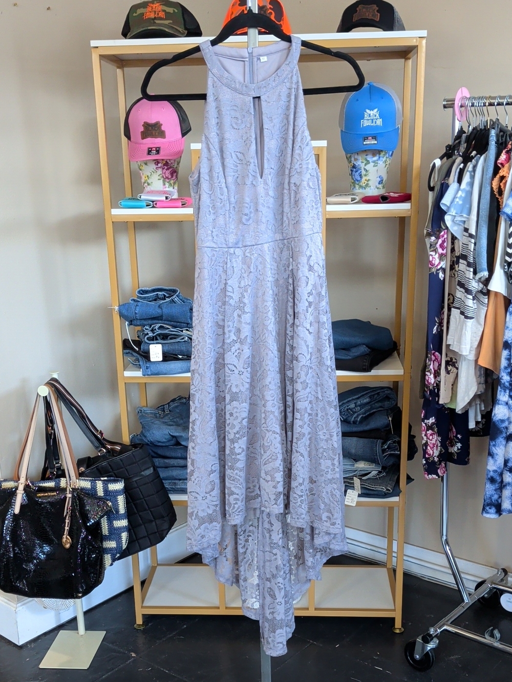Sleeveless Lavender Lace High-Low Dress